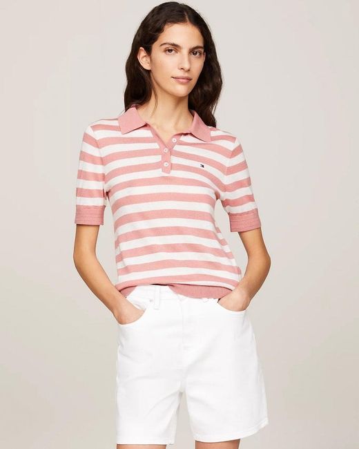Tommy Hilfiger Pink Lyocell Short Sleeve Polo Sweatshirt