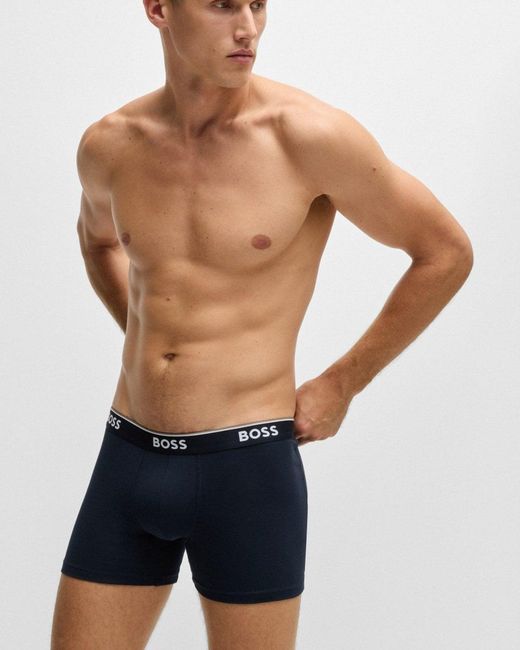 Boss Blue Power Three Pack Stretch Cotton Boxer Briefs With Logos Nos Size: L for men