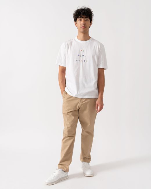 Paul Smith White Ps Casual Fit Multicolour Text T-Shirt for men