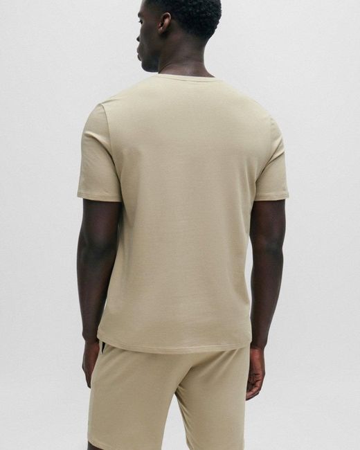 Boss Natural Unique Stretch-cotton Pyjama T-shirt With Logo Print for men