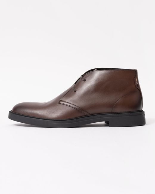 Boss Brown Calev Leather Desert Boots With Signature Stripe Detailing for men