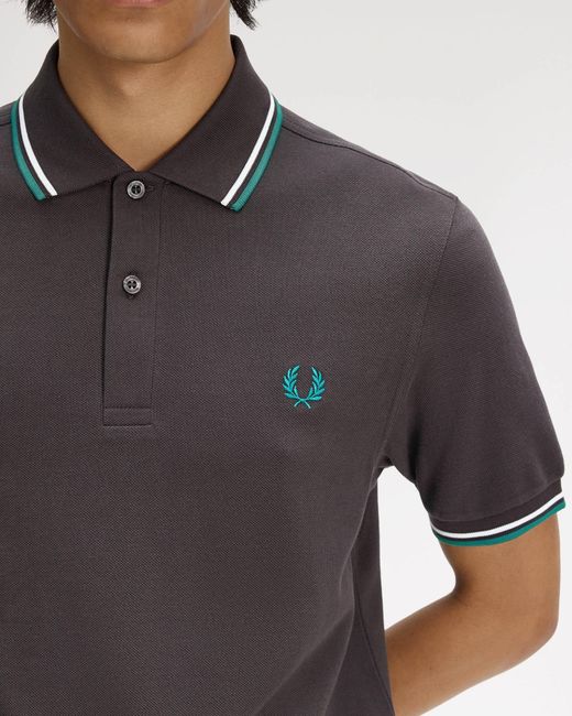 Fred Perry Gray Twin Tipped Signature Polo Shirt for men