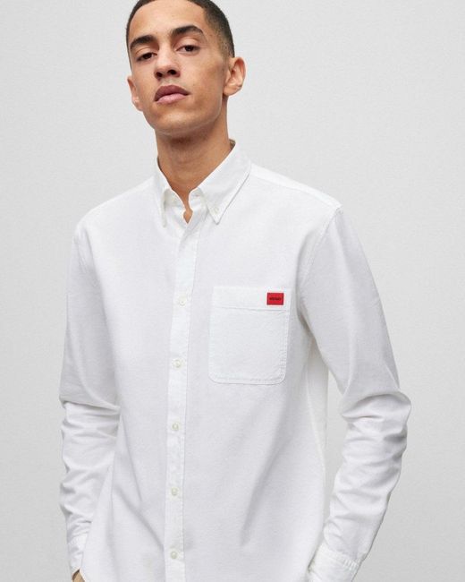HUGO White Evito Slim Fit Long Sleeved Shirt Size: L for men