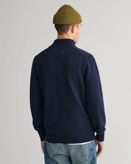 Gant Blue Casual Cotton Half Zip Jumper for men