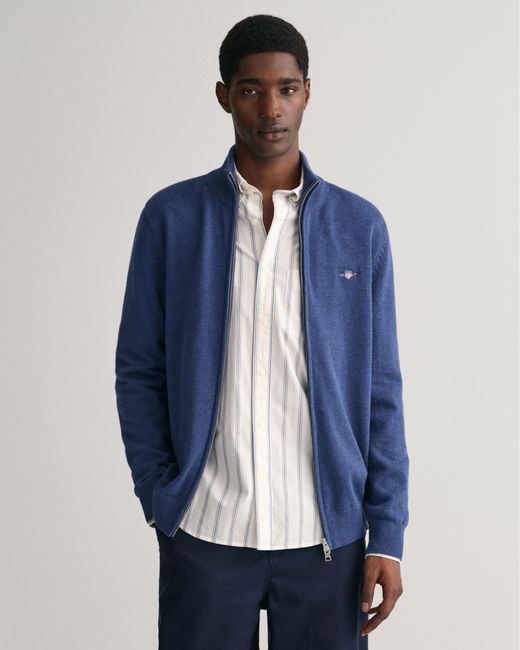 Gant Blue Casual Cotton Zip Cardigan for men