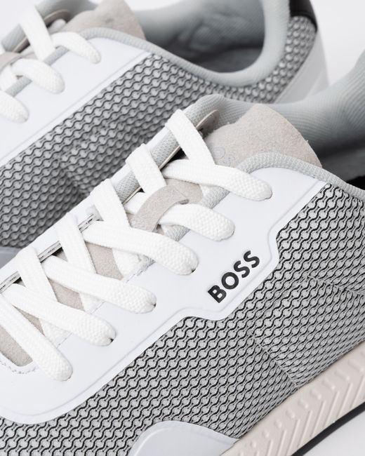 Boss White Ttnm Evo Mesh Trainers With Faux-Leather Trims for men