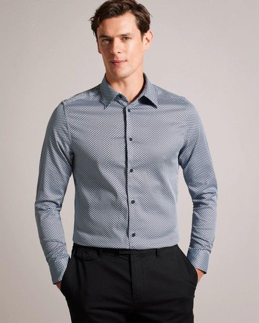 Ted Baker Gray Faenza Long Sleeve Geometric Shirt for men