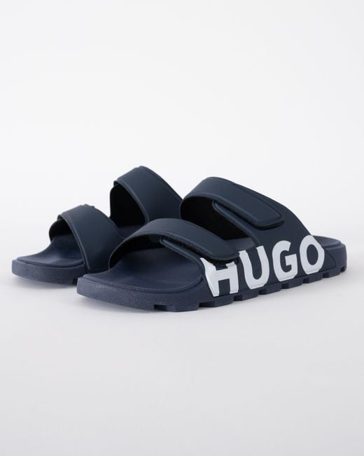 HUGO Blue Evander Logo Sandals With Double Touch-Closure Straps for men