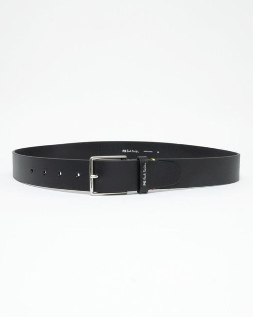 Paul Smith Black Leather Belt With Colourful Stitch Detail for men