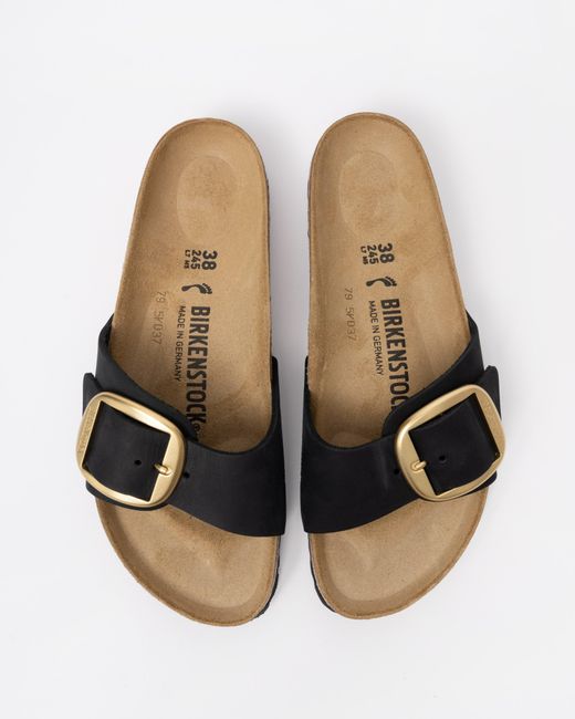 Birkenstock Black Madrid Big Buckle Nubuck Leather Sandals