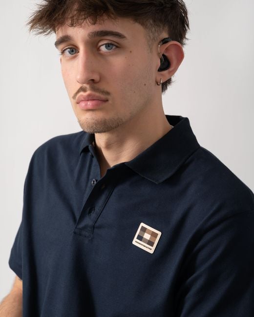 Aquascutum Blue Stretch Piquet Badge Polo Shirt for men