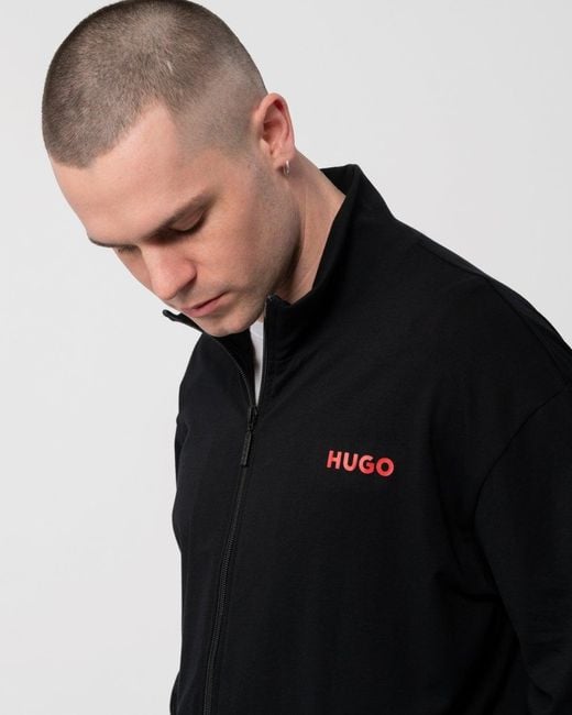HUGO Black Linked Full Zip Loungewear Sweatshirt for men
