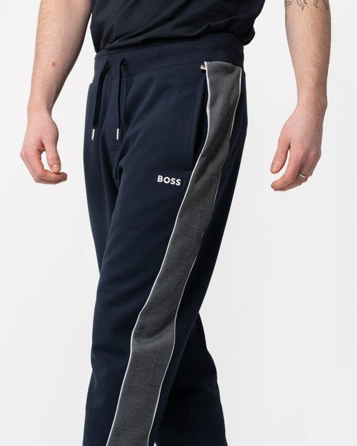 Boss Blue Loungewear Tracksuit Bottoms With Embroidered Logo for men