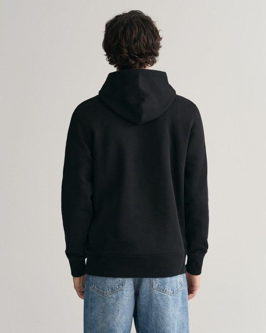Gant Black Regular Fit Medium Archive Shield Pullover Hoodie for men