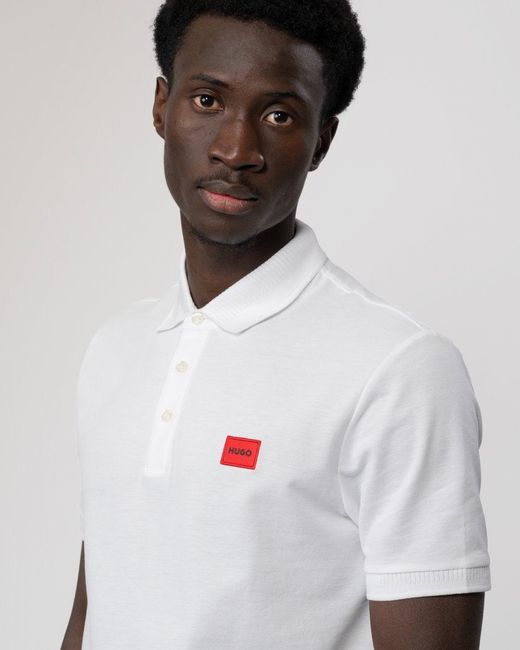 HUGO White Logo Patch Polo Shirt for men