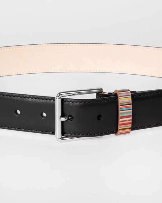 Paul Smith White Leather Belt With Signature Stripe Keeper for men