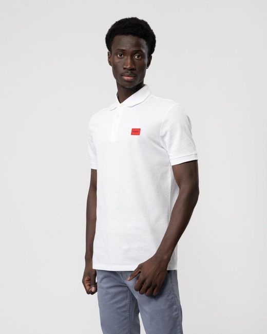 HUGO White Logo Patch Polo Shirt for men