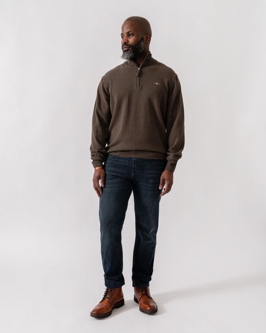 Gant Brown Superfine Lambswool Half Zip Cardigan for men