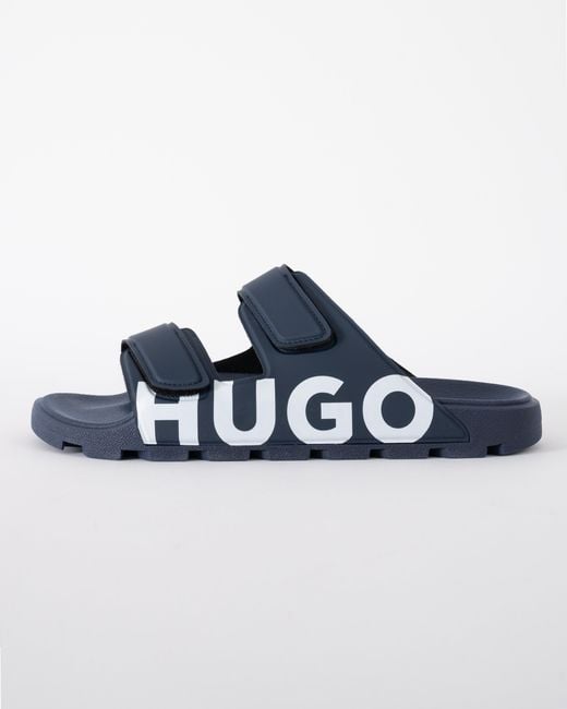 HUGO Blue Evander Logo Sandals With Double Touch-Closure Straps for men