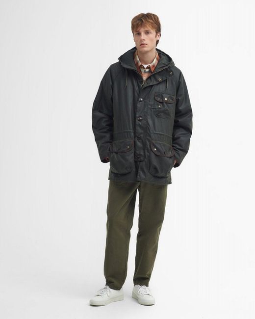 Barbour Gray Field Wax Parka , Size: L for men