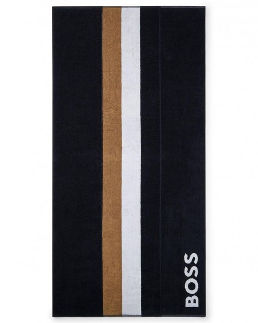 Boss Blue Signature-stripe Beach Towel for men