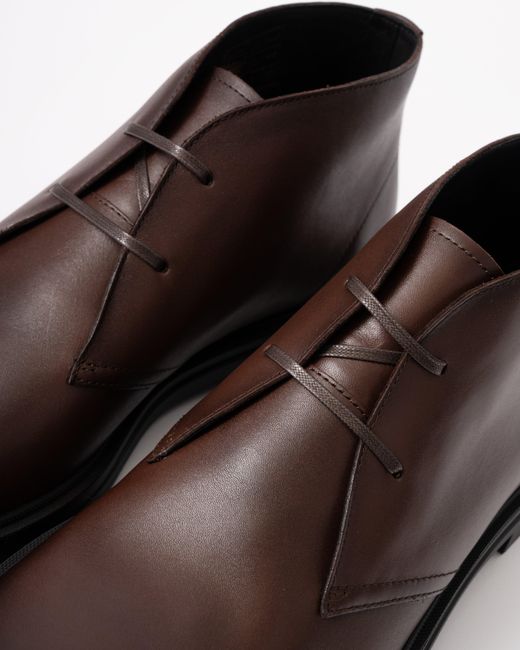 Boss Brown Calev Leather Desert Boots With Signature Stripe Detailing for men