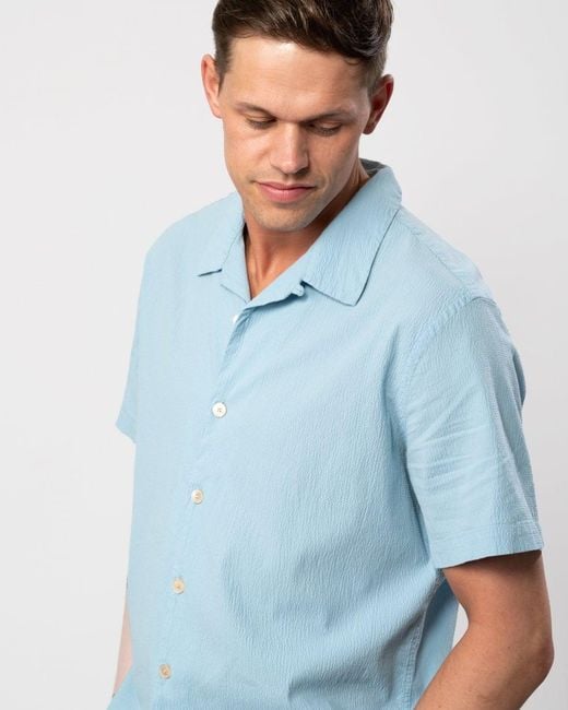 Paul Smith Blue Ps Regular Fit Short Sleeve Seersucker Shirt for men