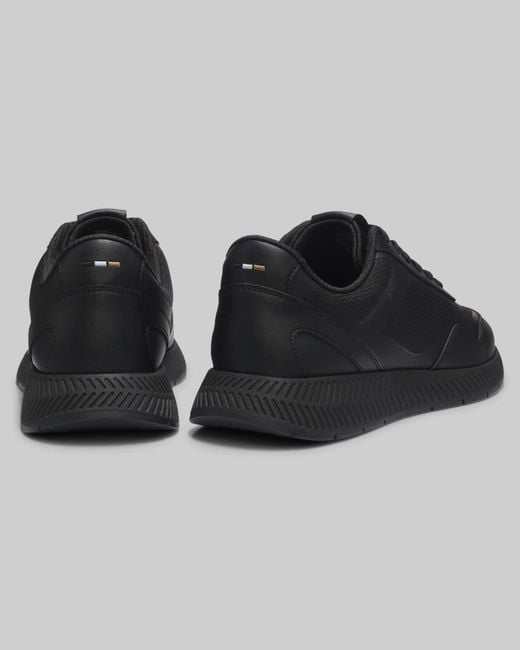 Boss Black Titanium Mixed-Material Trainers With Ridged Outsole for men