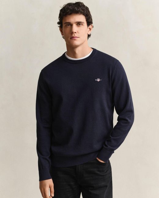 Gant Blue Classic Cotton Shield Logo Crew Neck Jumper for men
