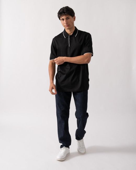 ARMANI EXCHANGE Black A|x Monogram Contrast Tipped Polo Shirt for men