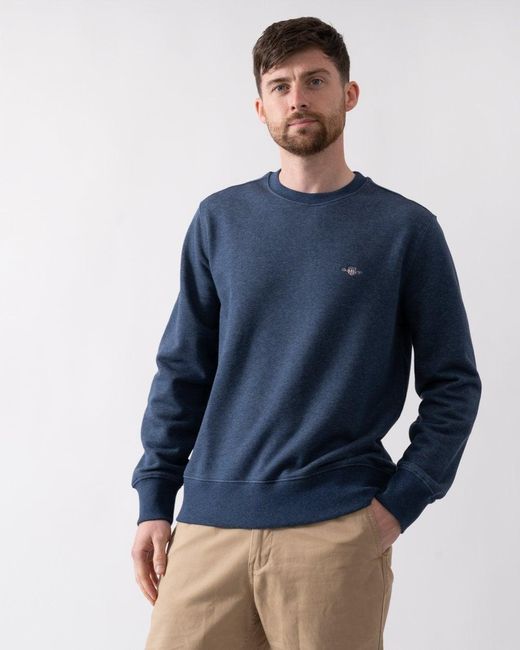 Gant Blue Regular Fit Shield Logo Crew Neck Sweatshirt , Size: L for men