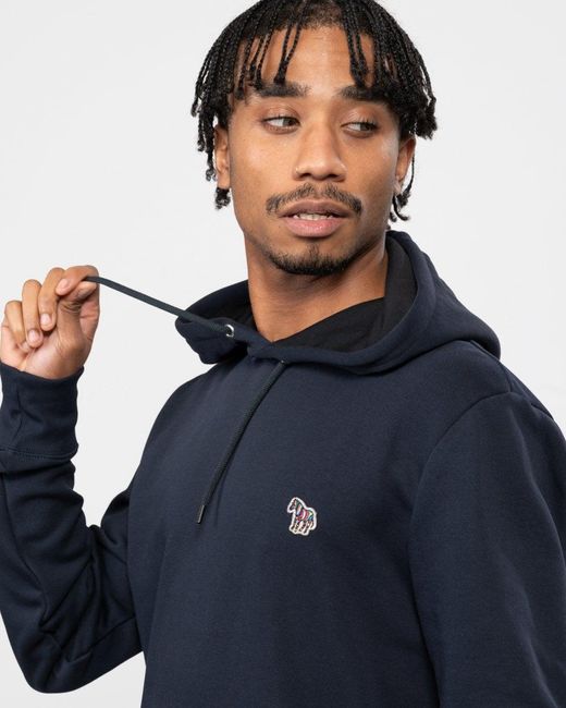 Paul Smith Blue Ps Regular Fit Cotton Zebra Logo Hoodie for men