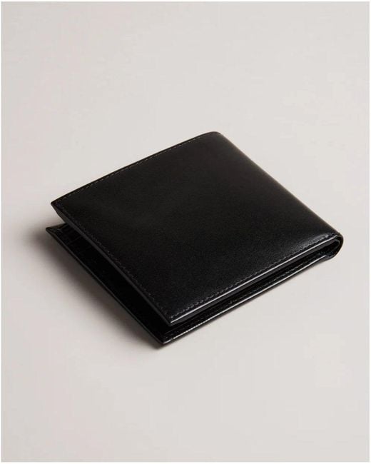 Ted Baker Black Prugs Embossed Corner Leather Bifold Coin Wallet for men