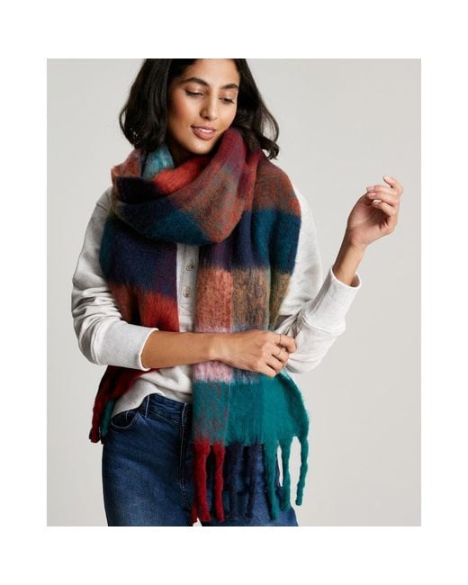 Joules Blue Folly Brushed Check Scarf
