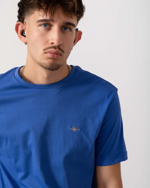Gant Blue Regular Fit Short Sleeve Shield Logo T-Shirt for men