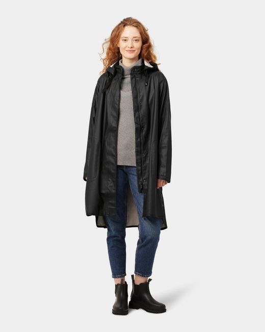 Ilse Jacobsen Black Rain A-Line Rubberised Raincoat
