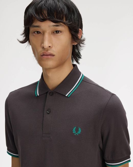 Fred Perry Gray Twin Tipped Signature Polo Shirt for men