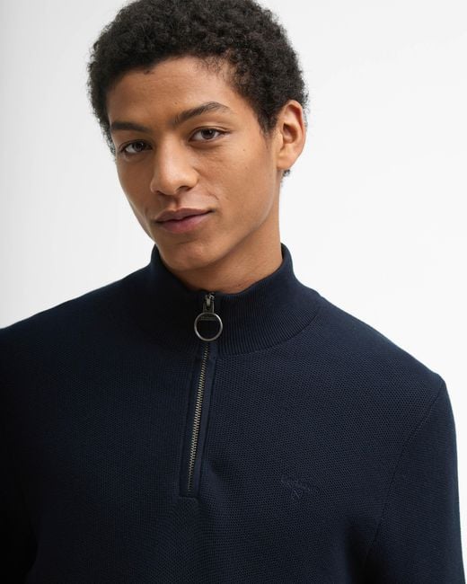 Barbour Blue Essential Honeycomb Half Zip Sweater for men