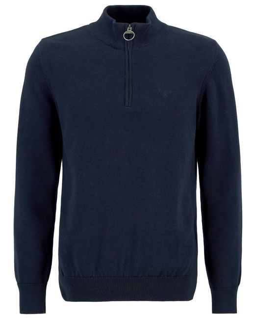 Barbour Blue Cotton Half Zip Jumper for men