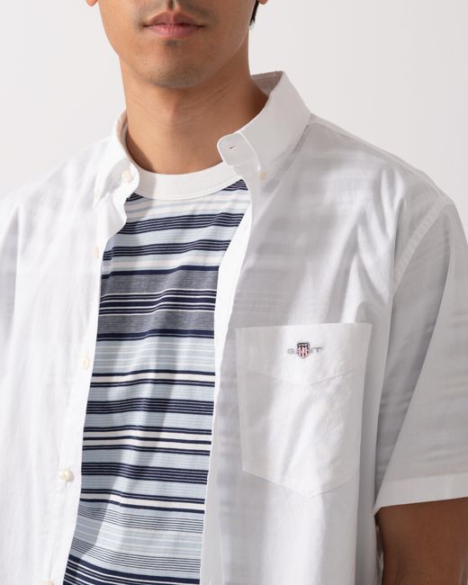 Gant White Regular Fit Short Sleeve Poplin Shirt for men