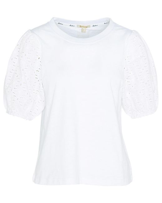 Barbour White Longfield Puff Sleeve Top