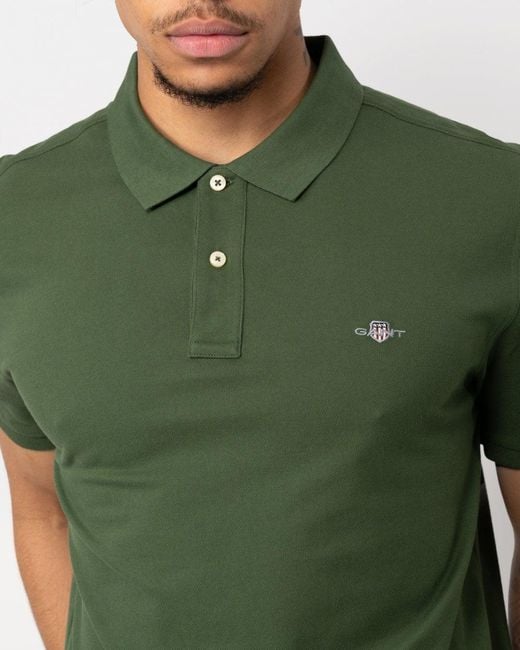 Gant Green Regular Fit Short Sleeve Shield Logo Pique Polo for men