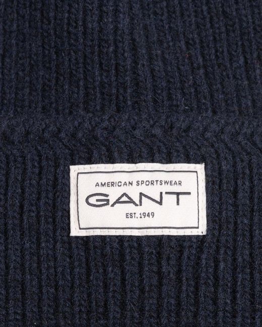 Gant Blue Wool Knit Beanie for men