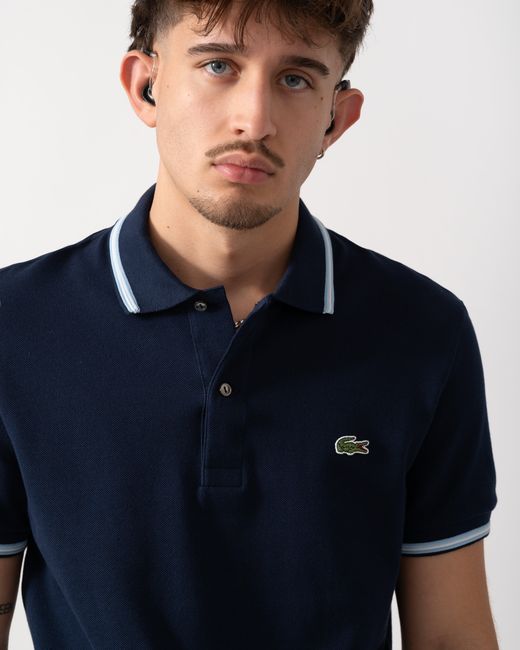 Lacoste Blue Contrast Collar Pique Regular Fit Polo Shirt for men