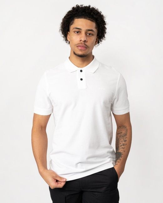 Boss White Prime Cotton-piqué Polo Shirt With Logo Print Nos for men