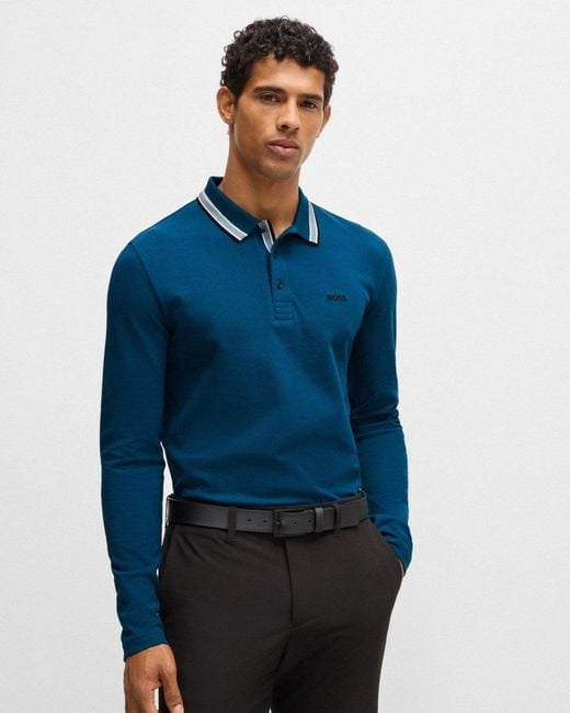 Boss plisy long sleeve polo best sale