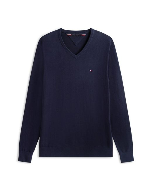 Tommy Hilfiger Blue Essential V-Neck Cotton Jumper for men