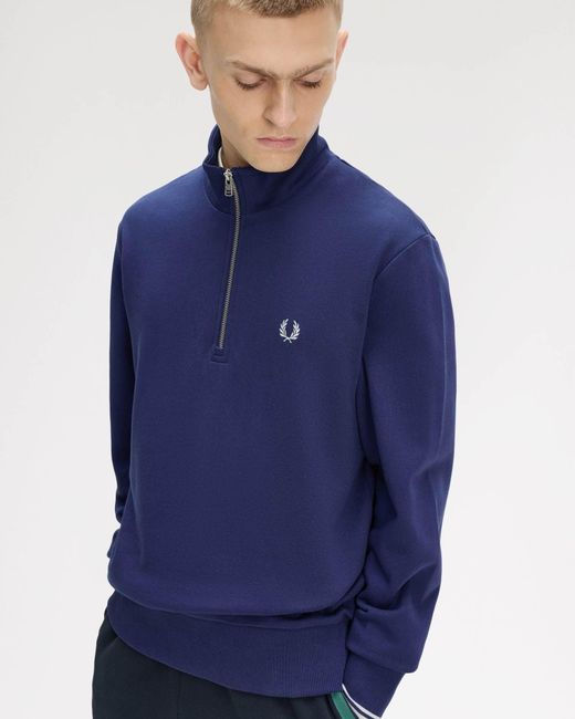 Fred Perry Blue Half Zip Sweatshirt for men