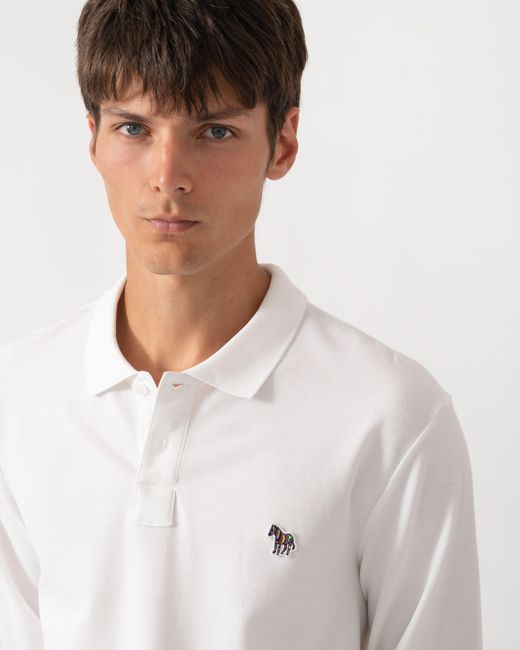 Paul Smith White Ps Long Sleeve Plain Polo Shirt With Zebra Logo for men