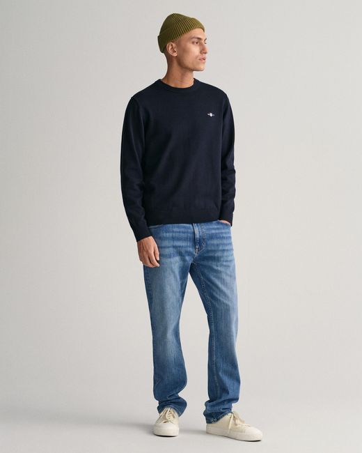Gant Blue Classic Cotton Crew Neck Jumper Size: M for men